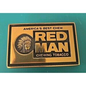 Vintage Red Man Chewing Tobacco Solid Brass Belt Buckle America's Best Chew USA